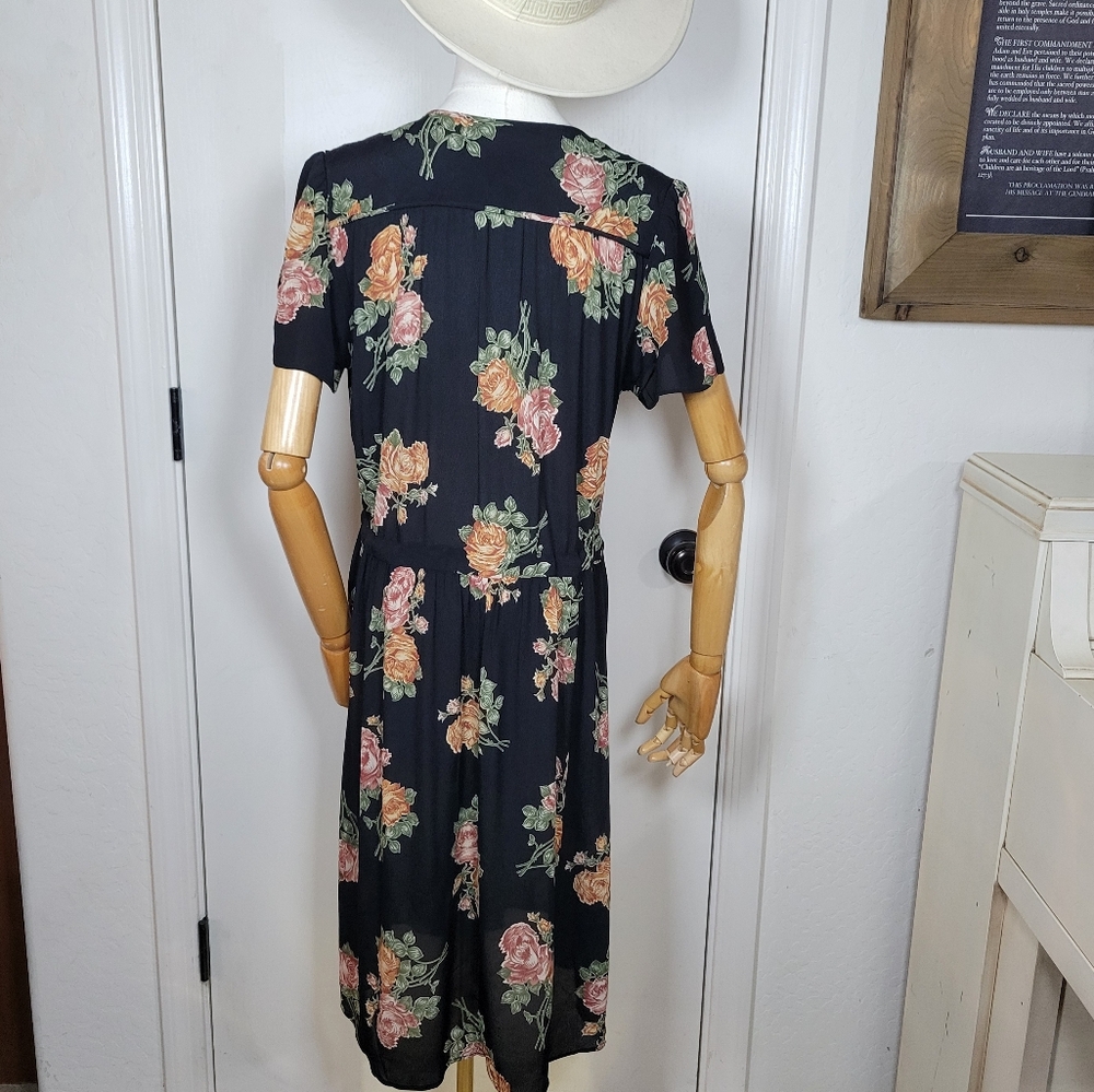 Christy Dawn Black Midi Dress with Pink and Peach Floral Print - Picture 8 of 11